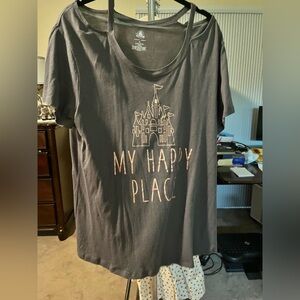 Disney Charcoal Tee with Open Shoulders Iconic Design. New w/o Tag
